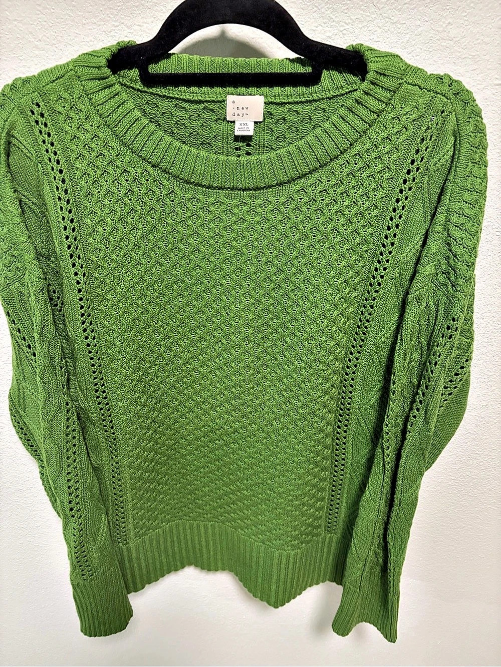 NWT a new day Knit Open Knit Crew Neck Sweater Green XXL